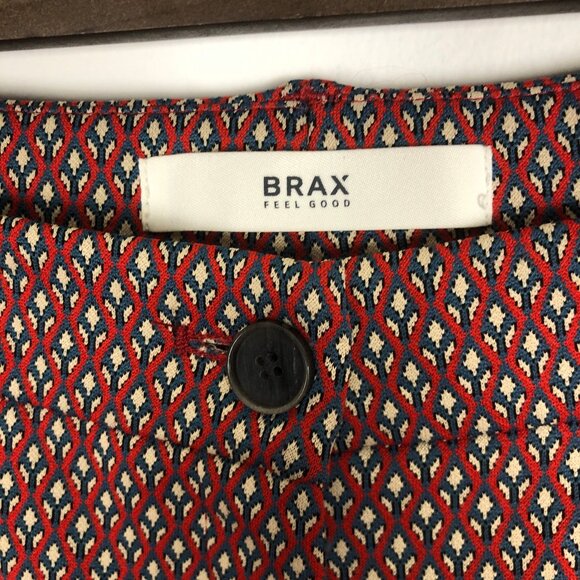 Brax Feel Good Maron Pants Indian Print Slim Leg Stretch German Size 40 US 31/32 - Picture 3 of 11